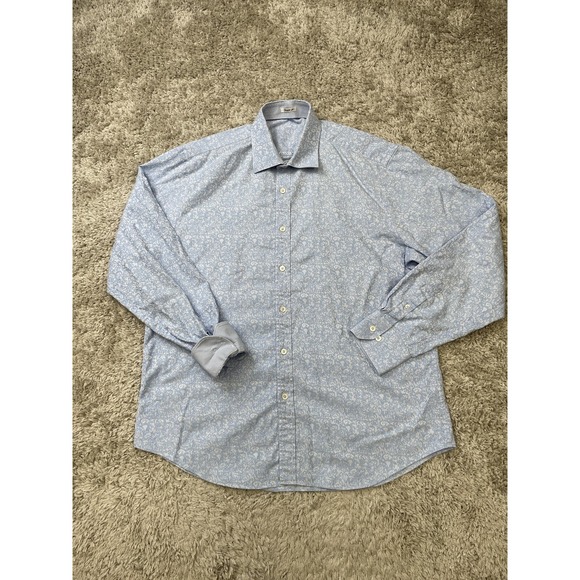 Bugatchi Uomo Shirt Mens Extra Large Light Blue White Shaped Fit Cotton Floral - Picture 1 of 12